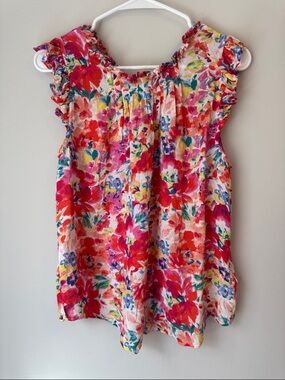 Dear John Bright Floral Ruffled Sleeve Top - Pink & Red